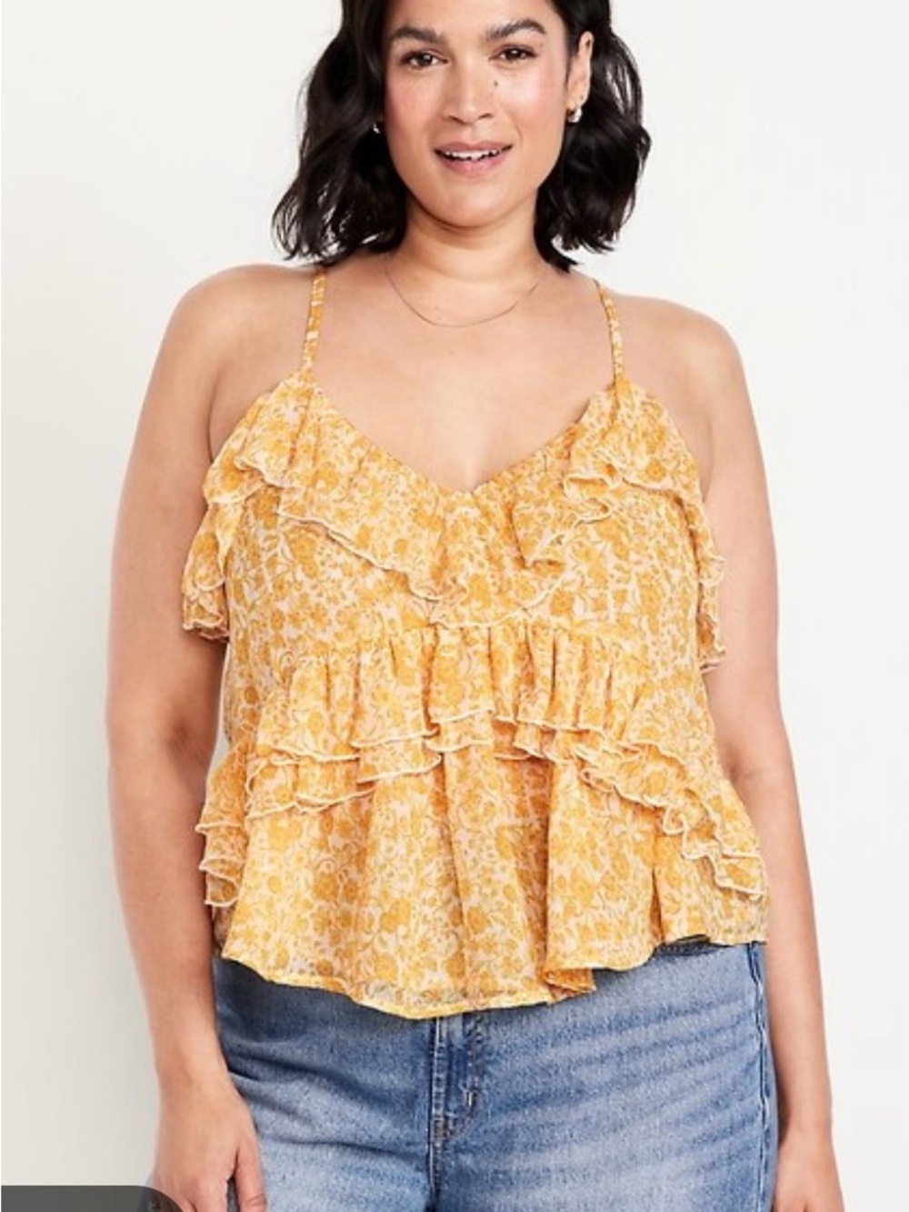 Old Navy Yellow Floral Ruffle Spaghetti-Strap Cami